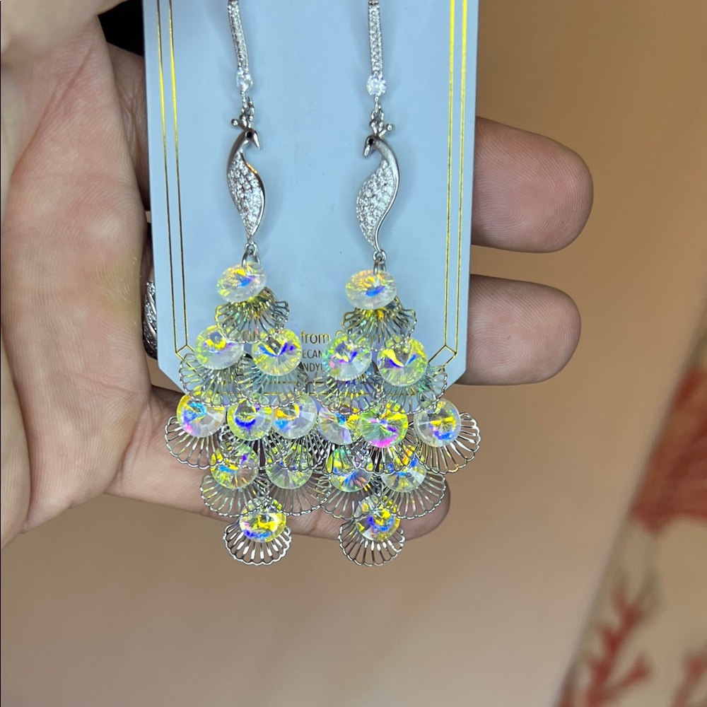 Elegant Silver and Gemstone Peacock Earrings